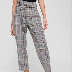 Aritzia Wilfred Tie Front Check Pant Black Blue Gold Size 4